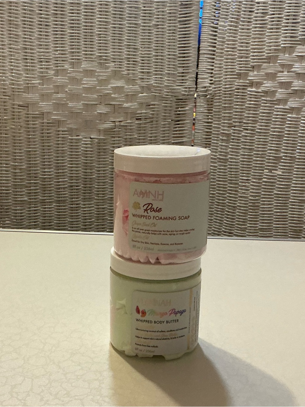 2- 8 fl oz. of Aminnah Rose scented foaming  & Mango Papaya whipped body butter